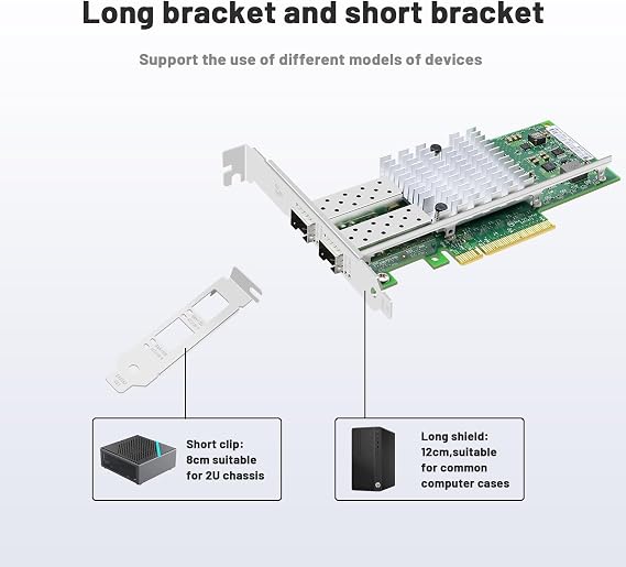 10Gb Fiber Optic Network Card Dual Optical,2 SFP+ Network Adapter PCIE X8 Fiber Ethernet Adapter with Intel 82599 Chip X520-DA2,Support Windows Server/Linux/VMware