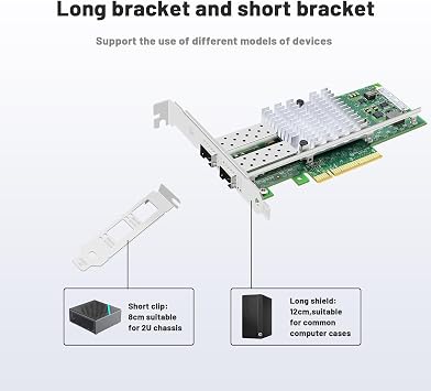 10Gb Fiber Optic Network Card Dual Optical,2 SFP+ Network Adapter PCIE X8 Fiber Ethernet Adapter with Intel 82599 Chip X520-DA2,Support Windows Server/Linux/VMware
