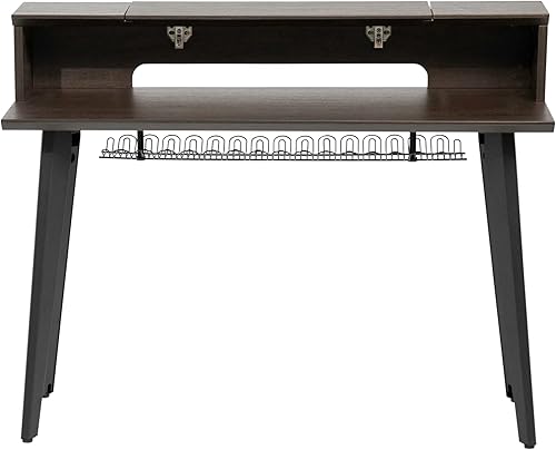 Vista 18 de Gator Frameworks Elite Series - Escritorio con teclado de 61 notas con diseño abatible y paso de cable trasero, acabado gris madera flotante