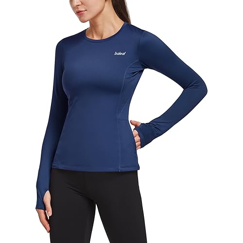BALEAF Women's Thermal Fleece Tops Long Sleeve Running Workout Shirt Thumbholes Zipper Pocket Pullover Cold Weather