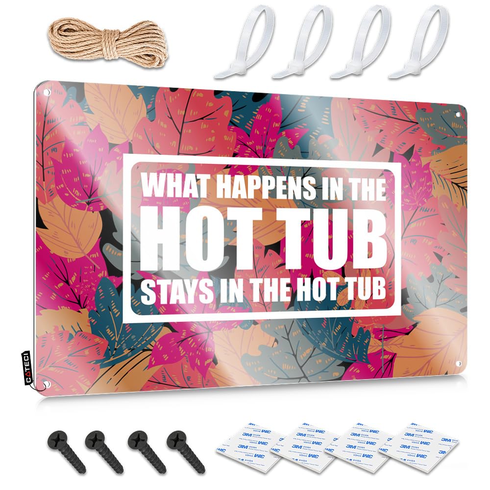 MWFKKADDB Cool Signs For Bedroom What Happens In The Hot Tub Stays In The Tin Sign Funny Garage Bar Signs Funny Door Signs(30X40CM)