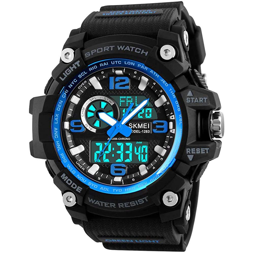 MASTOP Orologio digitale da uomo, impermeabile fino a 50 m, grande quadrante, multifunzione, analogico, militare, sportivo, impermeabile, elettronico