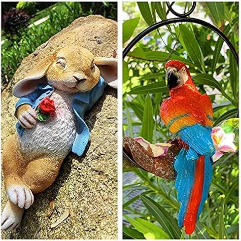 iRonrain Garden Statues Hanging Iron Ring Parrots & Lawn Bunny Art Décor Gorgeous Swing Birds Figurine Sculpture Ornament for Pathways Yard Patio Lawn Office Home Indoor Outdoor Tree Decorations Cover