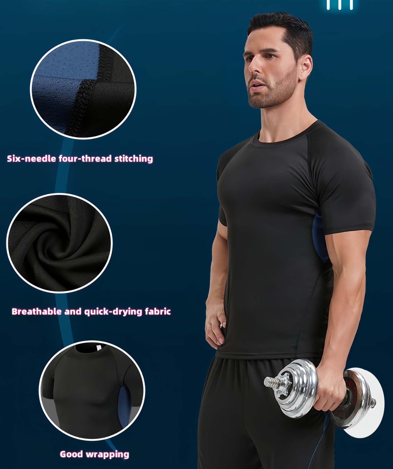 Sportswear3 sztuki garnitur męskie koszulki sportowe fitness dres zestaw szybkoschnące spodnie czarne spodnie treningowe dres męski strój sportowy B, 2XL (150-170)