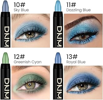 evpct 4Pcs Cream Blue Eyeshadow Stick Pencil Set for Eyes Waterproof Sky Blue Dazzling Blue Greenish Cyan Royal Blue Shimmer Metallic Holographic Eyeshadow Crayon Stick Bulk