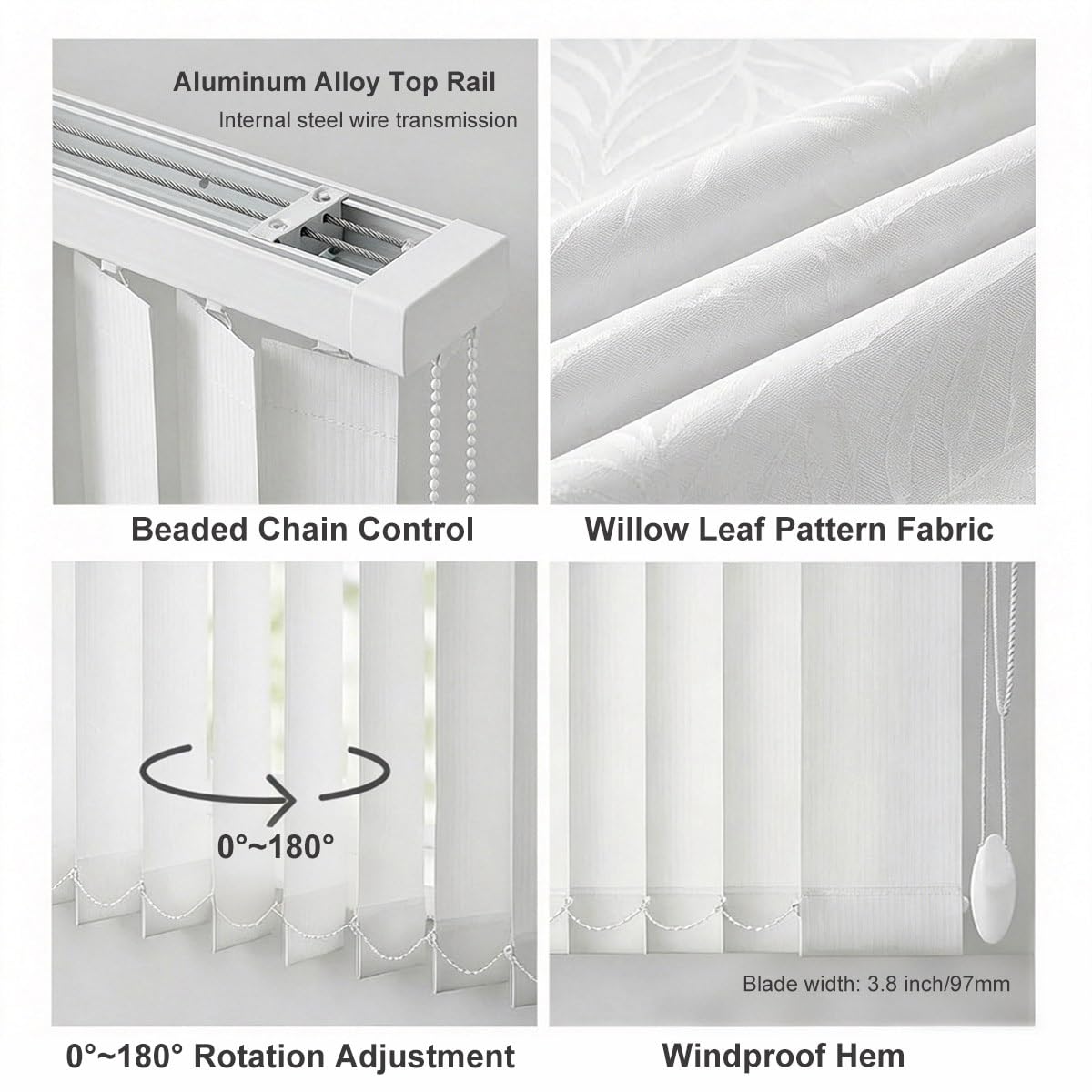 Générique Occultant Store à Lamelles Verticales 70 130 170 300 200 90 100 160 190 cm, Rideau Coulissant Blanc en Tissu pour Maison Appartement, Stores Californien Kit Complet Anti-UV(100cmWx100cmH)