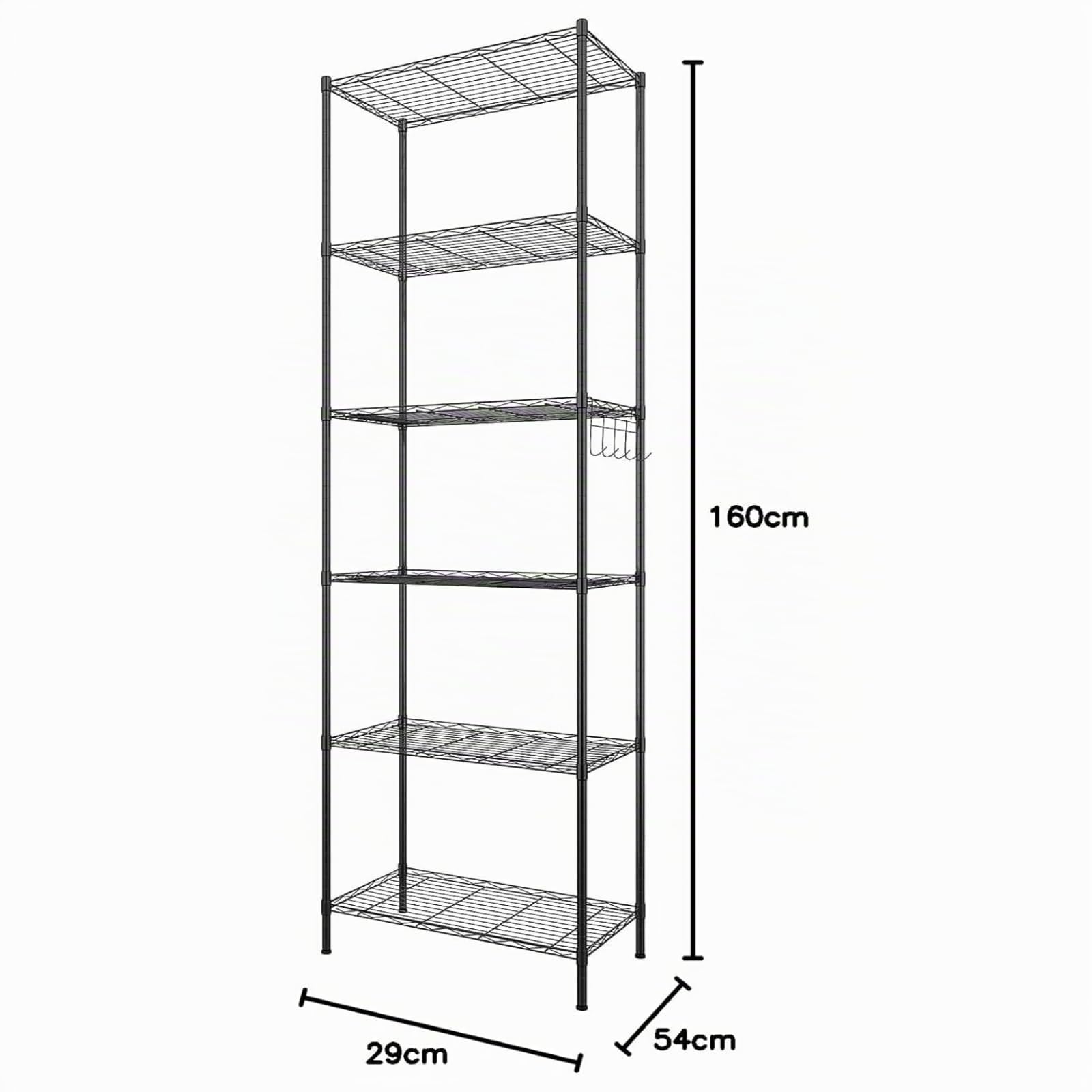 Himimi - Scaffale da cucina, in metallo, con ganci laterali, cromato, 54 x 29 x 160 cm,nero