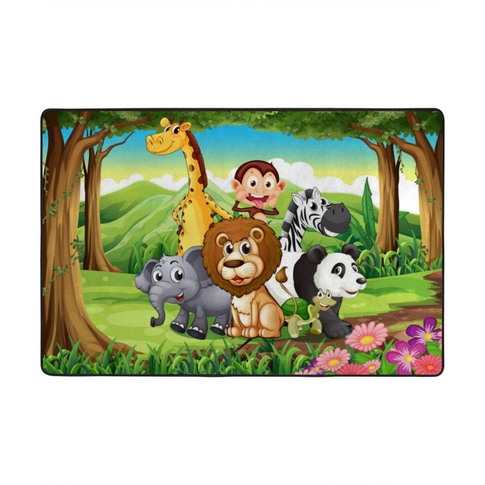 Grand tapis enfant vert forêt idéal pour créer un coin lecture dans le salon