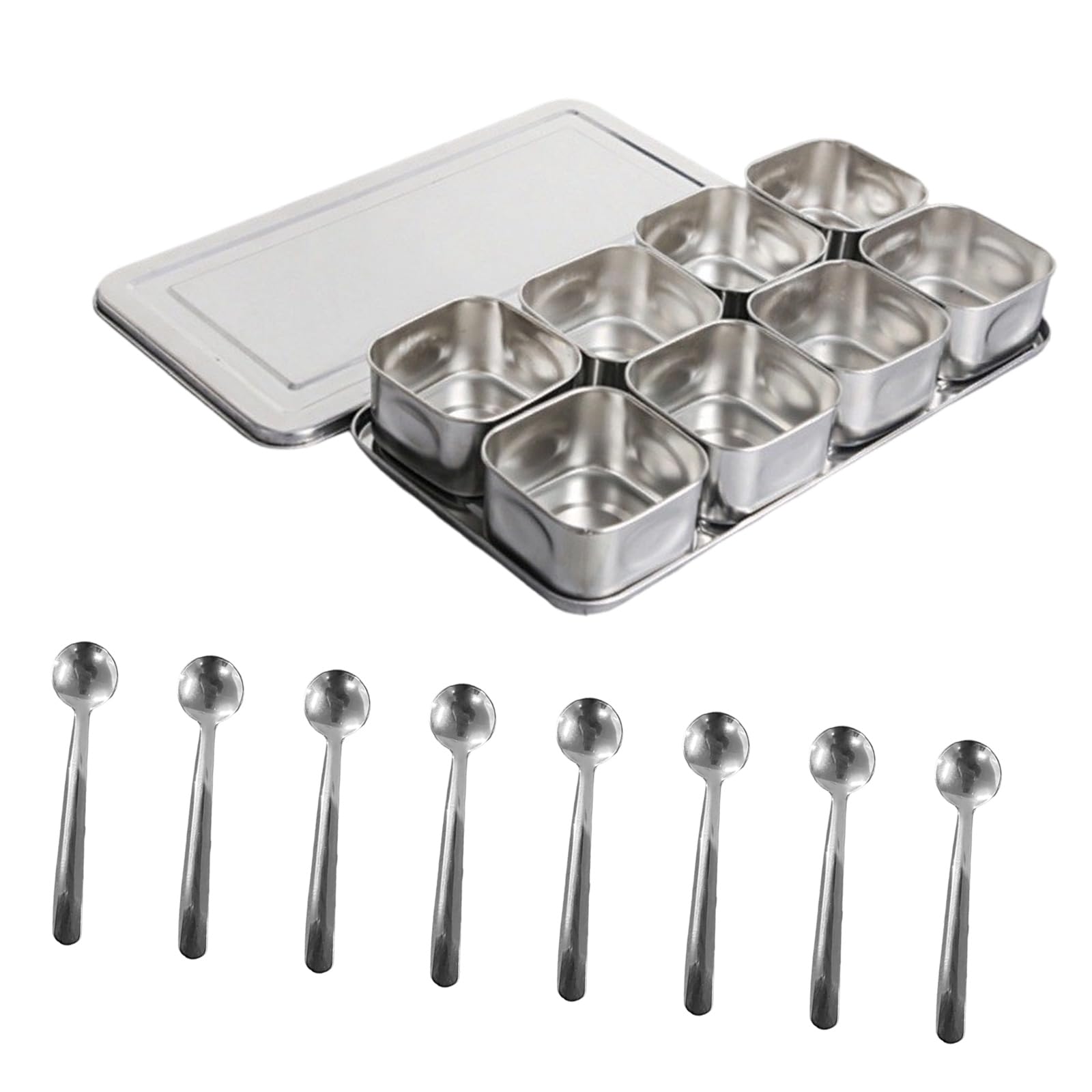 Multifunctional Stainless Steel Spice Box 6/8 Grid Removable Compartment Kitchen Storage Restaurant Home Stainless Steel Spice Container with Lid