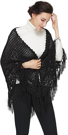 Women Versatile Knit Shawls and Wraps for Evening Dresses Elegant Triangle Fringed Scarf Cover Up