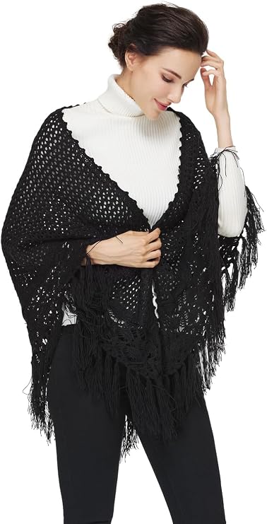 Women Versatile Knit Shawls and Wraps for Evening Dresses Elegant Triangle Fringed Scarf Cover Up
