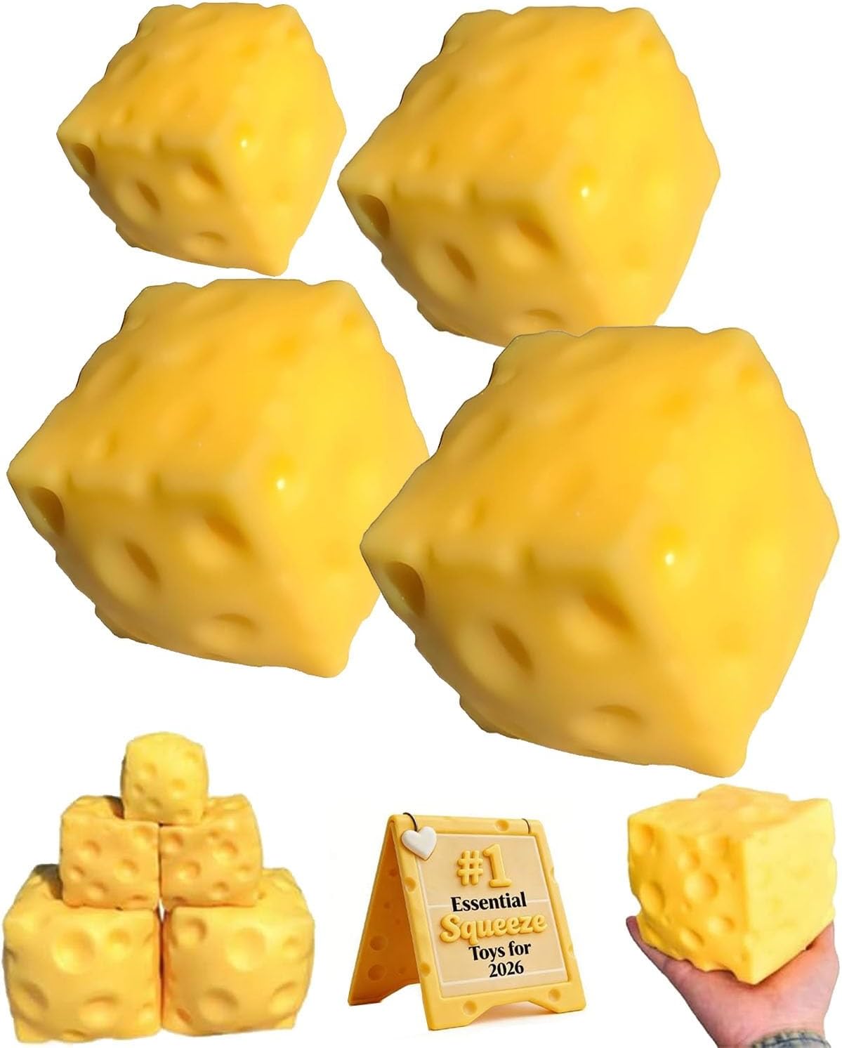 Big Cheese Squishy Jumbo Large Squishy Cheese Block Giant Stress Relief Ball Block Squeeze Toy Huge Yellow Rebounding Squishies Cheesess Cube for Autism ADHD Soft Novelty Toy for Adults Gift(4.7in)