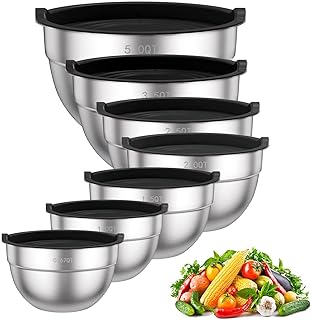 7PCS Mixing Bowls with Lids Set, Stainless Steel Nesting Mixing Bowl Set for Baking, Mixing, Serving & Prepping, Set of 7...