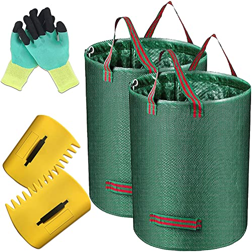 2er 80 Gallonen Gartenabfallsäcke Yard Rasen Wiederverwendbare Aufbewahrungstasche Robuste Abfallsäcke Laubbeutel Cover