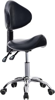 CAISHI Saddle Stool Ergonomic Chair with Back Support for Tattoo Artist Nail Lash Tech Chair Dental Hairstylist Esthetician Medical Massage Salon Rolling Chair Hydraulic Adjustable Swivel Stool,Black
