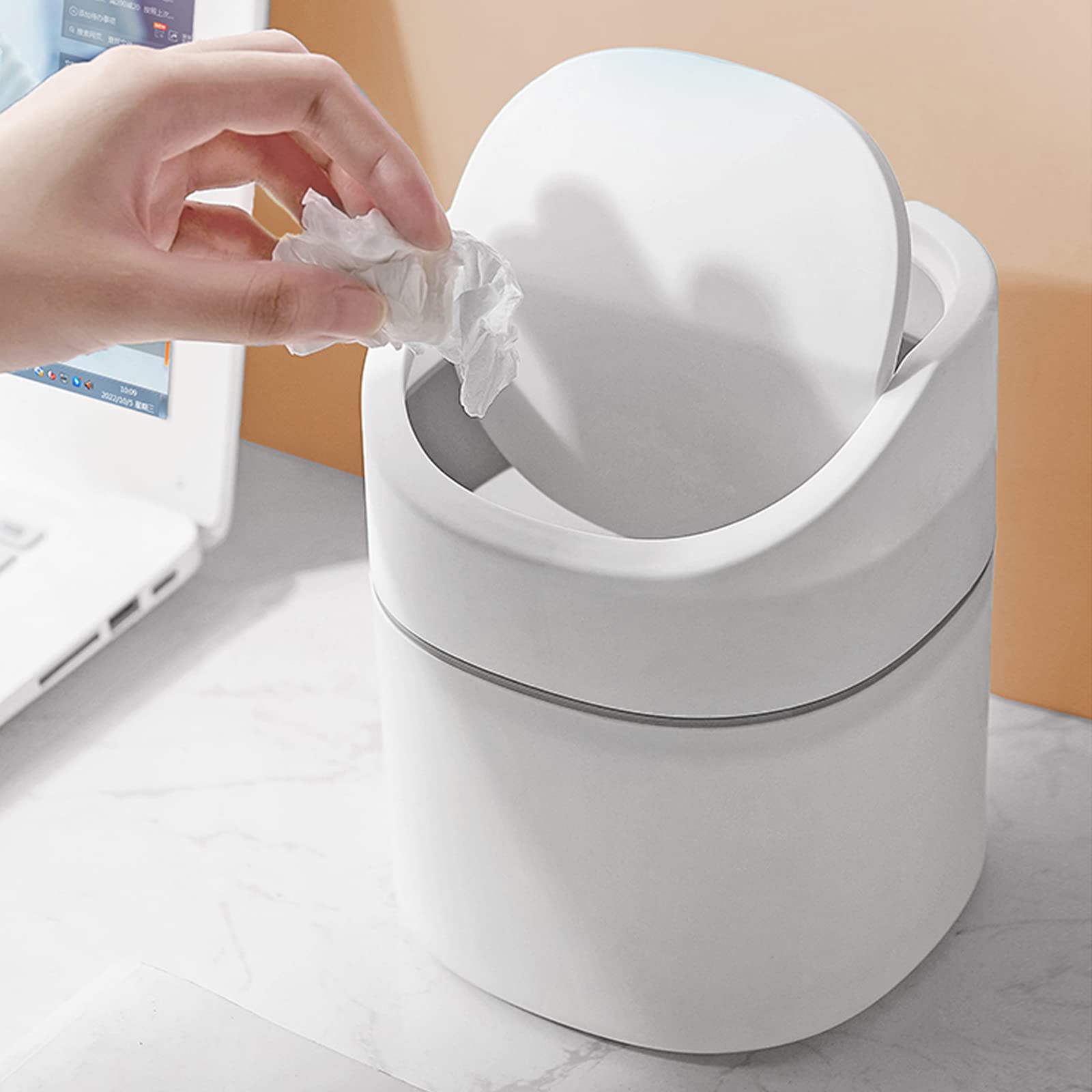 Mini Poubelle De Table Avec Couvercle - 2L Blanche Pour Bureau Chambre Salle De Bain