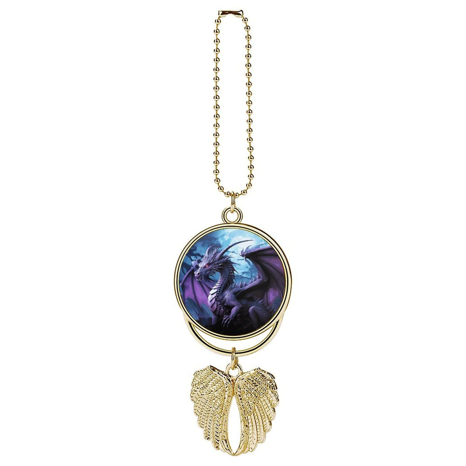 Purple Dragon Purple Moon Car Charm, Alloy Rear View Mirror Pendant, Bling Funny Car Hanging Ornament Gift for Women Men, Car Pendant Lucky Auto Interior Decoration Accessories Golden-Style