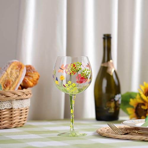 Miniatura 6 de NymphFable Copa de vino de flores, 100% pintada a mano, globo de ginebra de 20 onzas, regalo de cumpleaños personalizado para mujeres y amigas