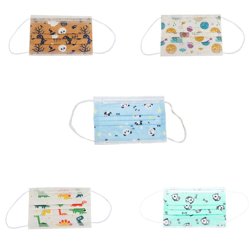 MASK666 50 mascarillas desechable infantil con 5 dibujos diferentes de niño de 3 capas con filtración bacteriana superior a 95% - Entrega rápida - Stock en España (50 pcs surtida de niño)
