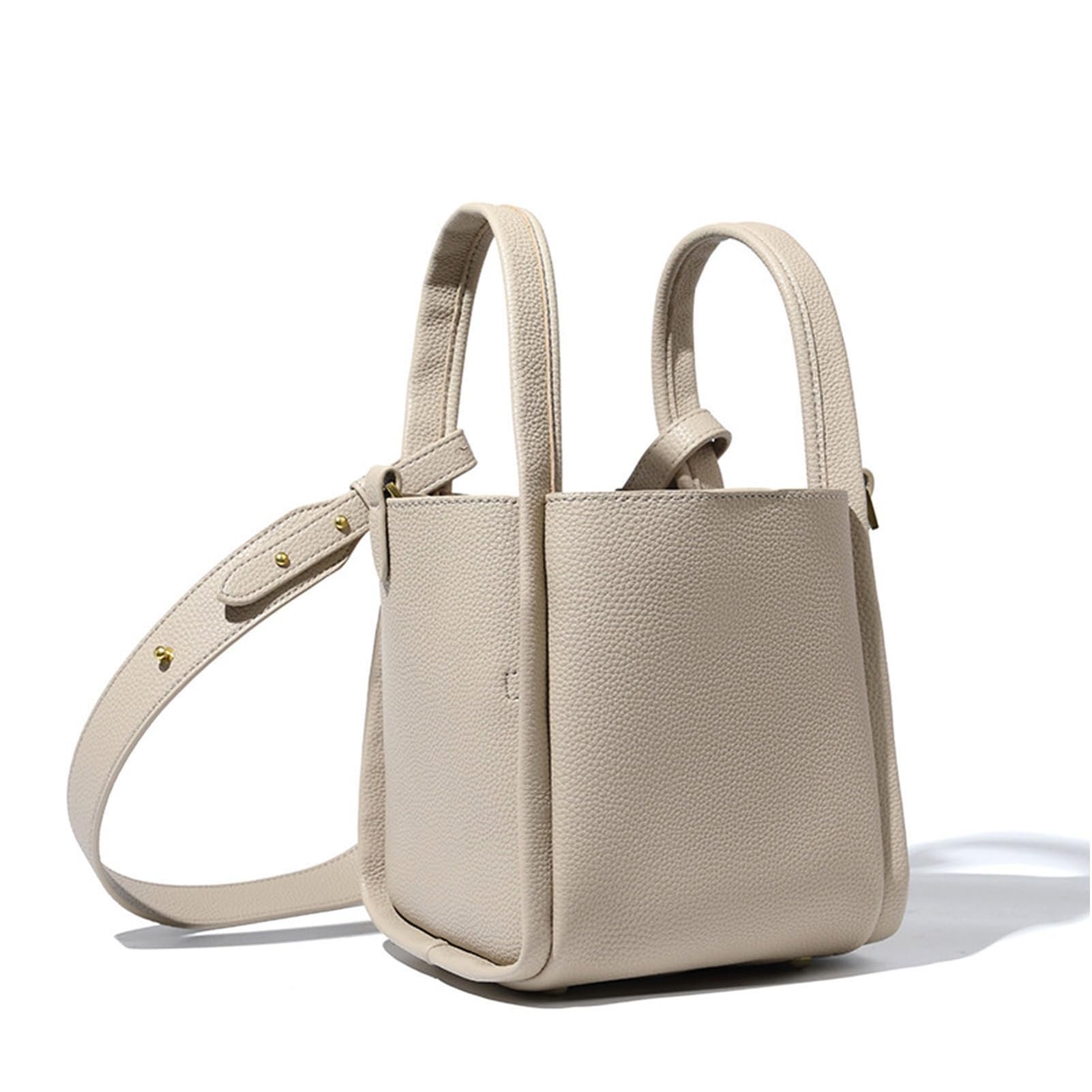 FTDENE Women's PU Leather Bucket Bag - Lightweight Shoulder Handbag with Detachable Strap for Work, Travel, and Daily Use (Milk Apricot)