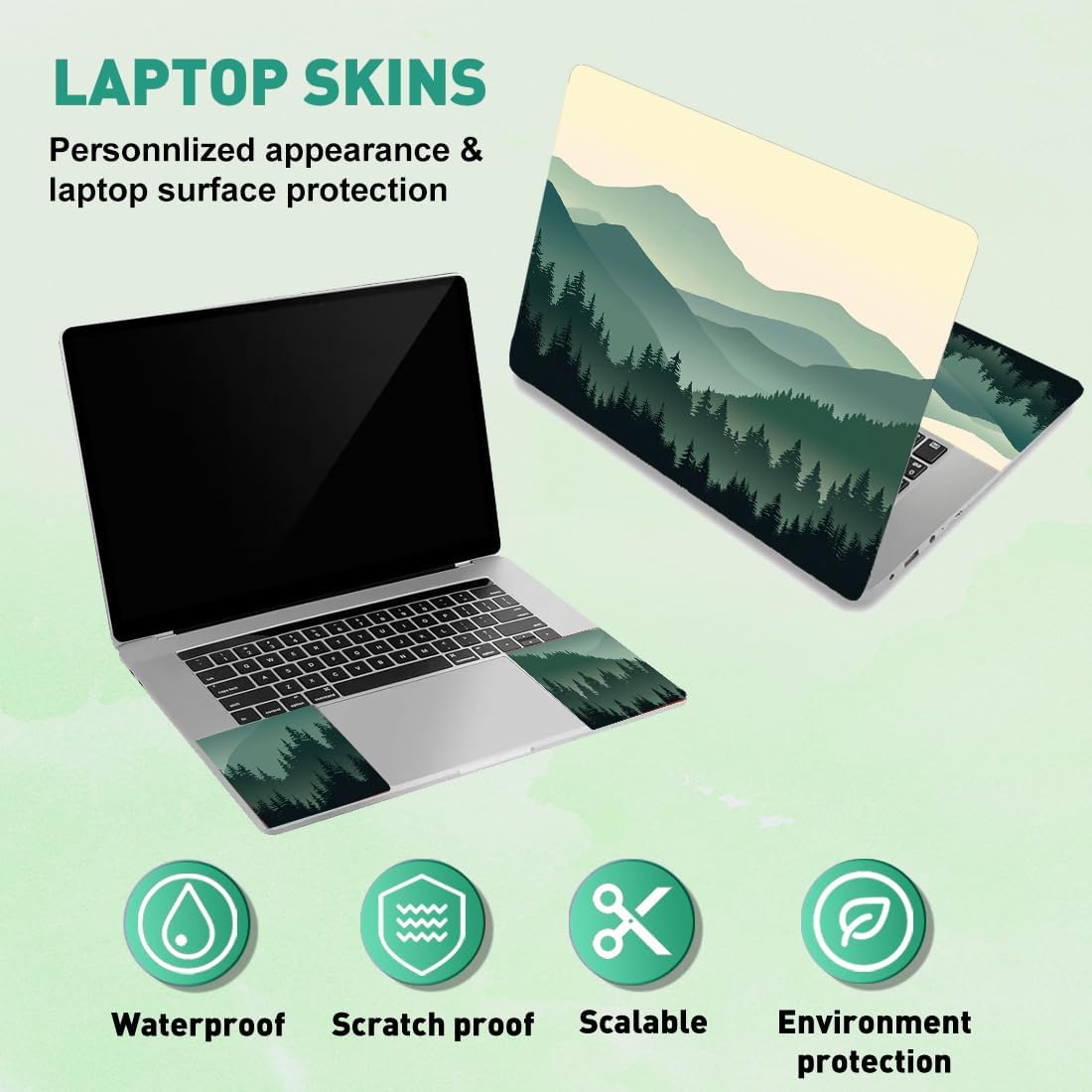 PLIGREAT Mountain Forest Laptop Decals Sticker Skin Cover, Laptop Stickers Skins Decal Fits 12" 13" 13.3" 14" 15" Laptops Universal Removable Vinyl Netbook PC Cover Decal image 4