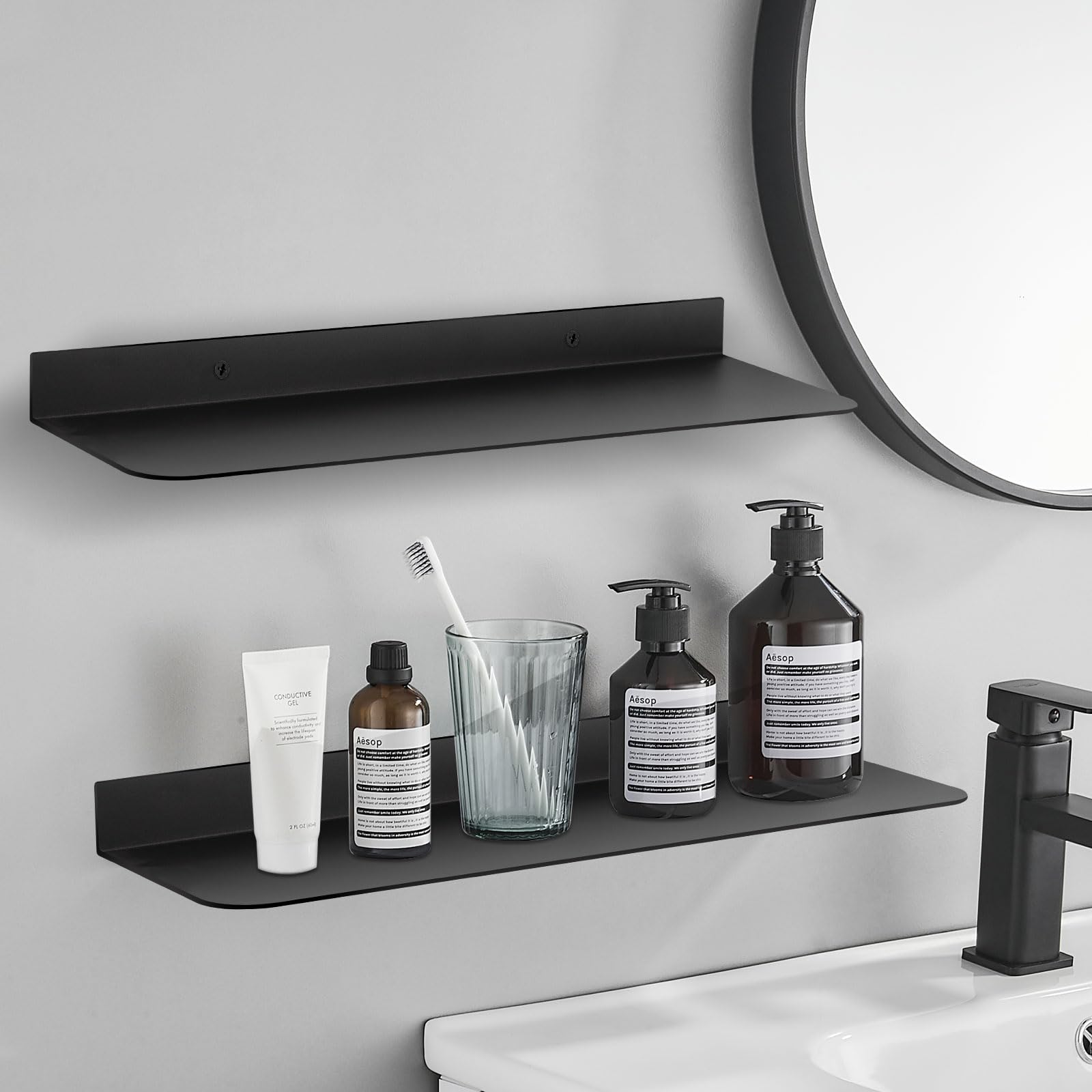 UVKDEENK 2 Pack Wall-Mounted Self Adhesive Wall Shelf Counter Corner Floating Shelves Over The Sink Faucet Aluminum Alloy