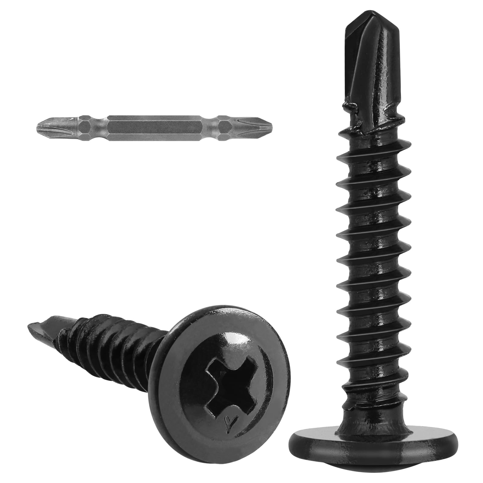 VGBUY 160Pcs #8 x 1 Self Drilling Screws for Metal,410 Stainless Steel Black Zinc Plated,Self Tapping Sheet Metal TEK Screws,Modified Truss Head