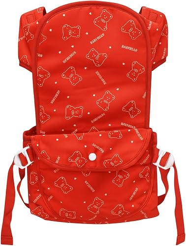Baby Carrier, Red, Cotton and Polyester, Bear Print, Adjustable Straps, Front Pocket, Newborn to Toddler