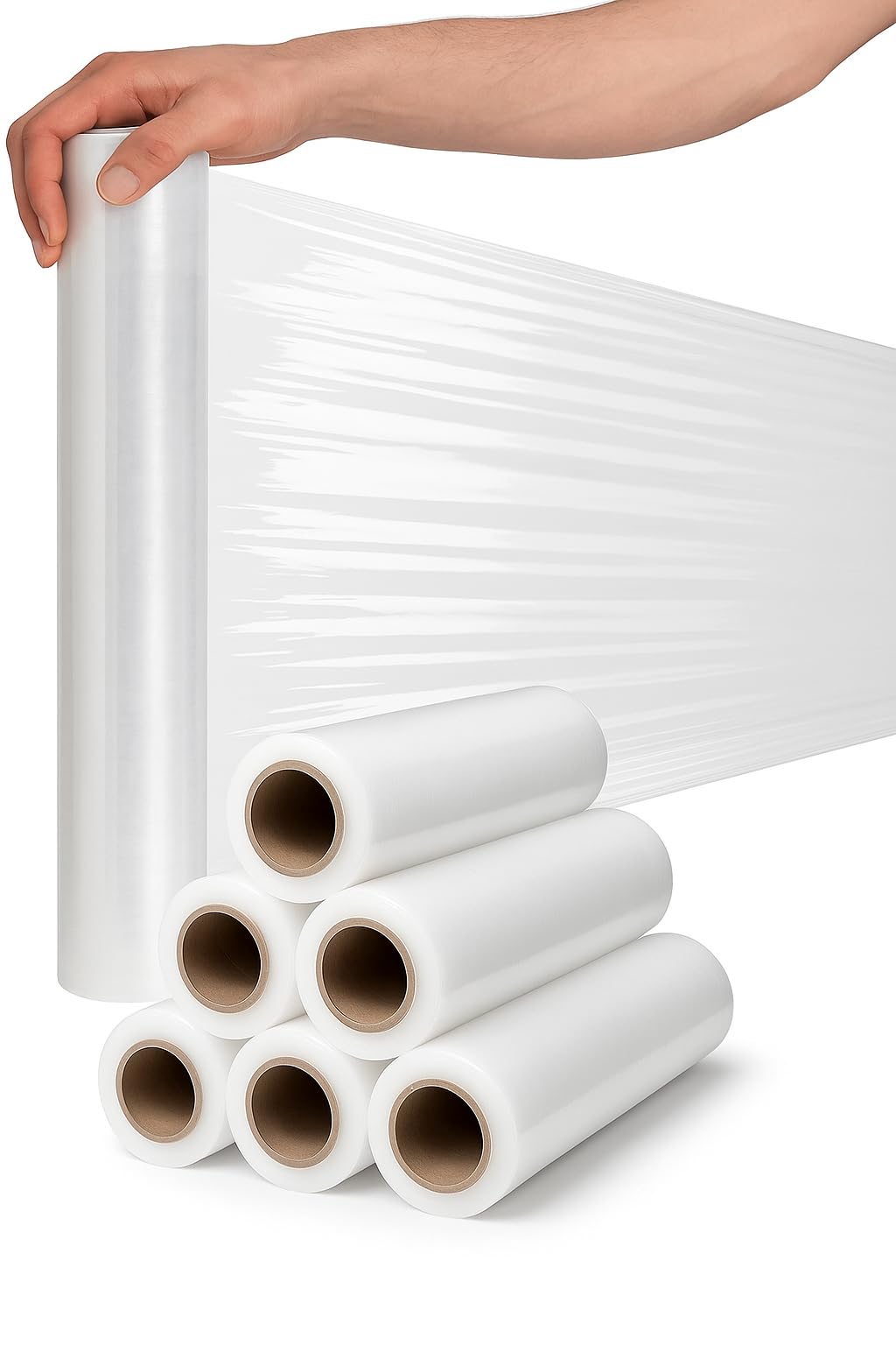 Stretchfolie Transparent 6 Rollen, 50 cm x 230 m, Wickelfolie für Umzug, Möbel, Lager und Palettensicherung (6 x 2.3 kg, 23µm)