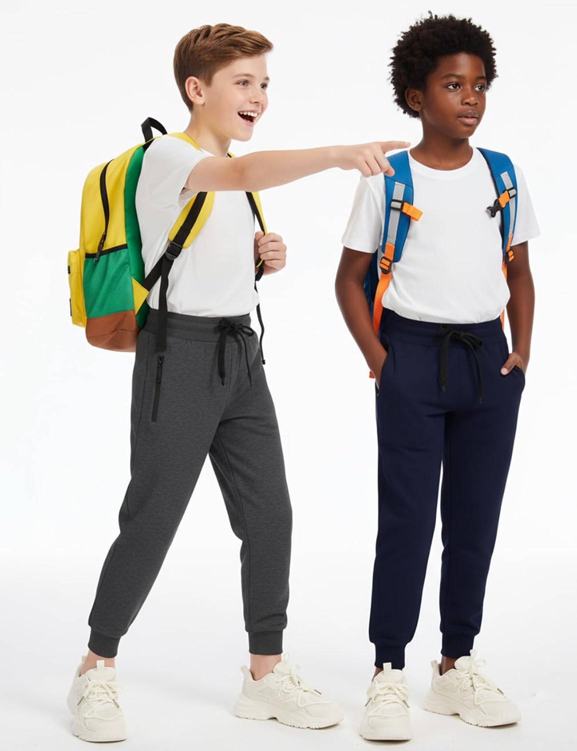 Gihuo 3 Pack Boys Sweatpants Athletic Workout Kids Jogger with Zipper Pocket Drawstring Active Casual Soft Jogging Sweat Pant