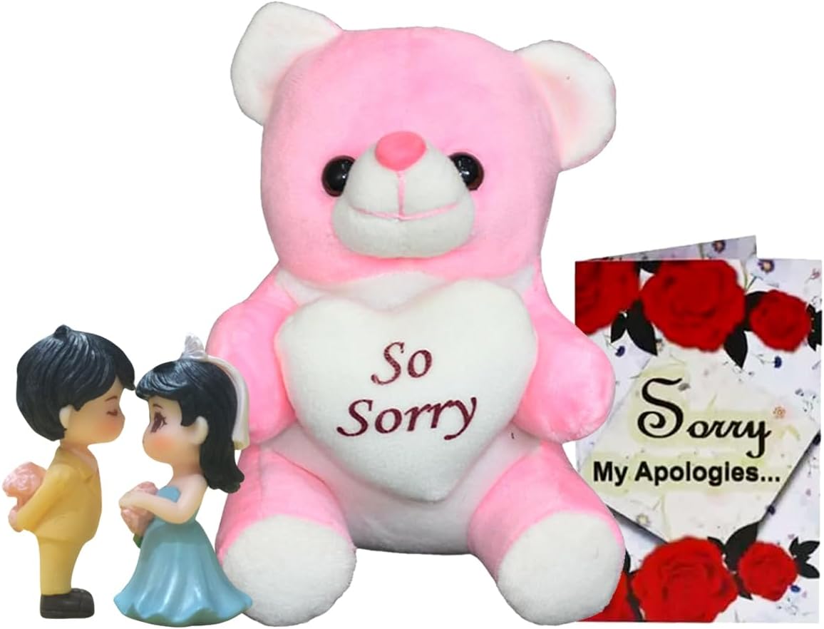 Saugat Traders Apology Gift for Girlfriend, Boyfriend - Apologies Greeting Card, Teddy Bear Soft Toy, Love Couple Showpiece - Sorry Gifts