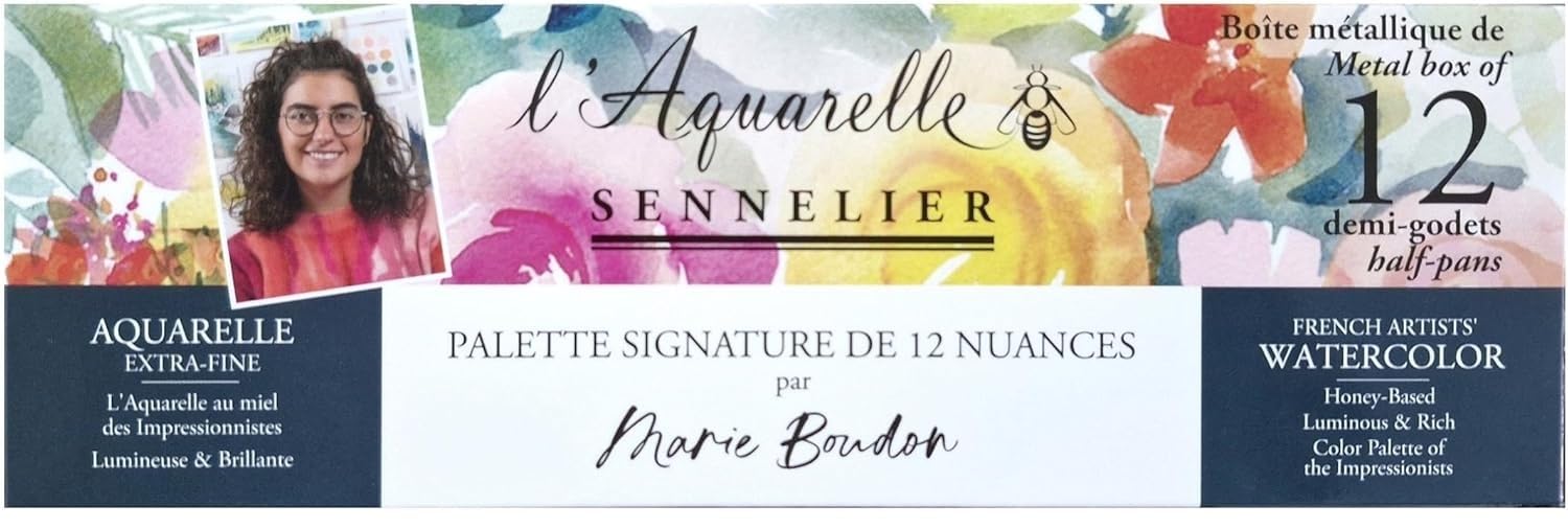 Sennelier Acuarela Extrafinas, Set Marie Boudon,12 Medio Cucharones Caja de metal y pinceles