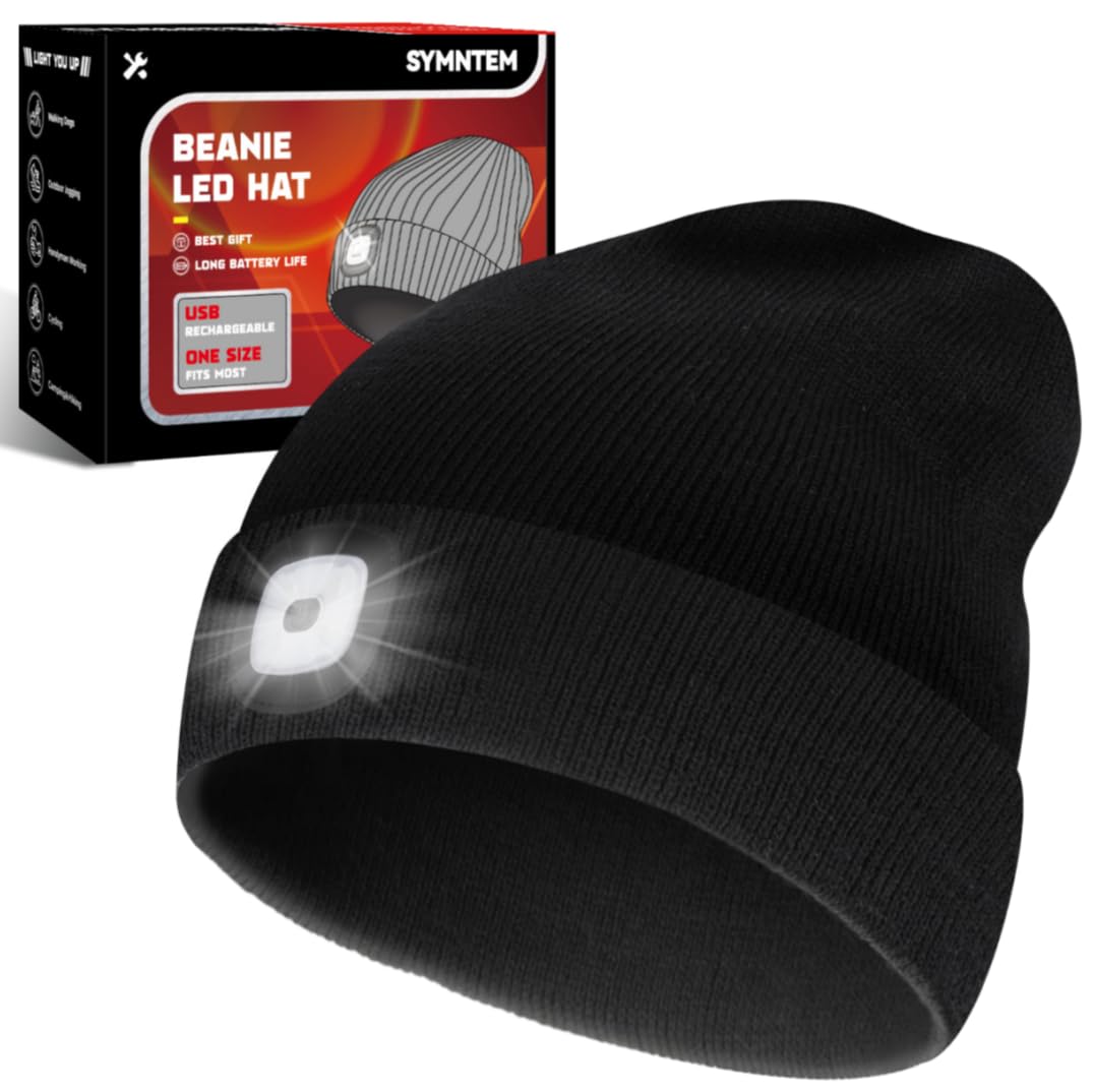 SYMNTEM Gifts for Men, Rechargeable Bluetooth Music Unisex Beanie Hat with Light, Valentines Day Gifts for Him