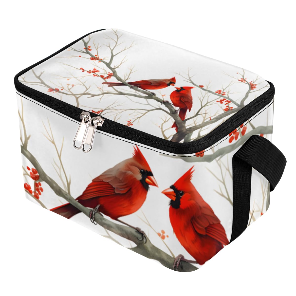 Lunch Bags for Women Men 9 Cans,Christmas Bullfinch Cardinals Hot & Cold Food Delivery Bag Insulated Grocery Bag Insulated Lunch Box Cooler Bag for Office Work Picnic Beach