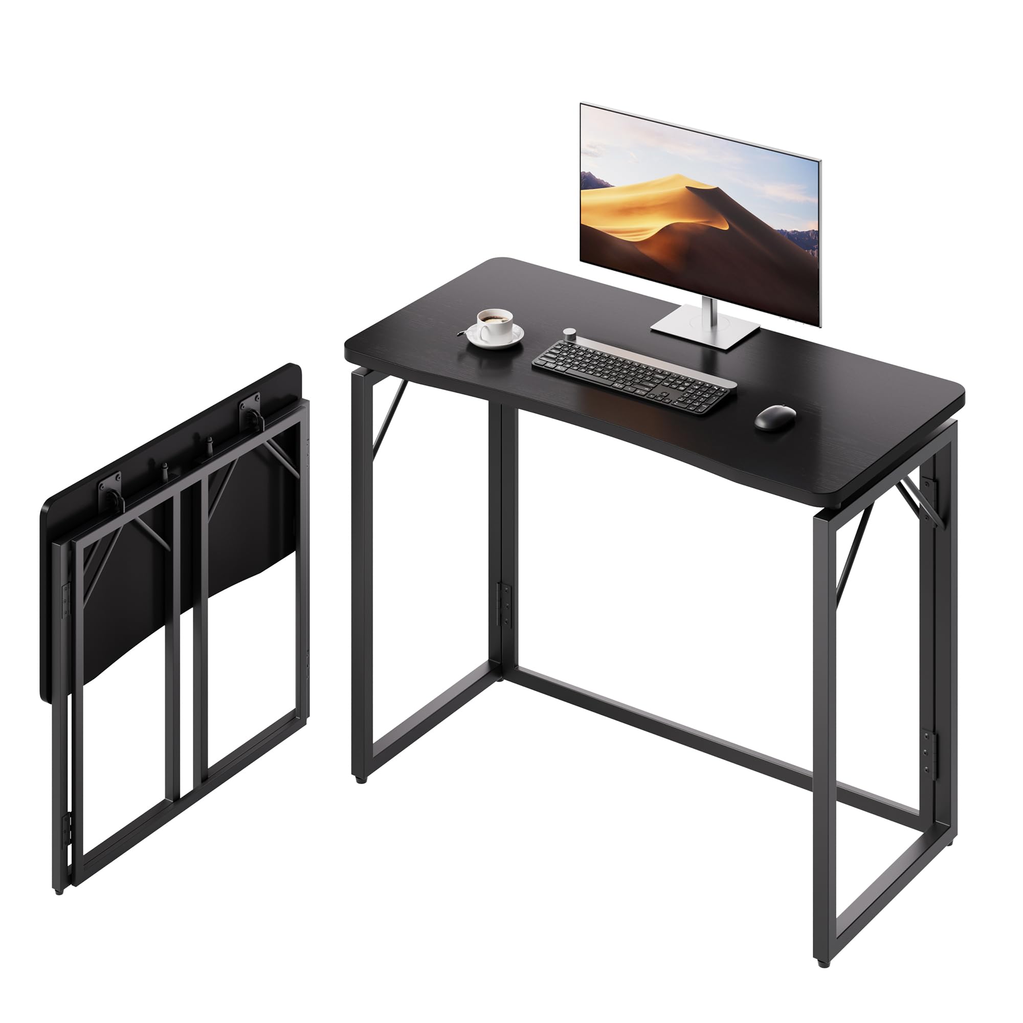 JOYMOOP Black 80 x 40 cm Folding Desk, No Assembly Small Foldable Desk for Home, Office, Wooden Top Folding Computer Desk for Working, Writing, Studying