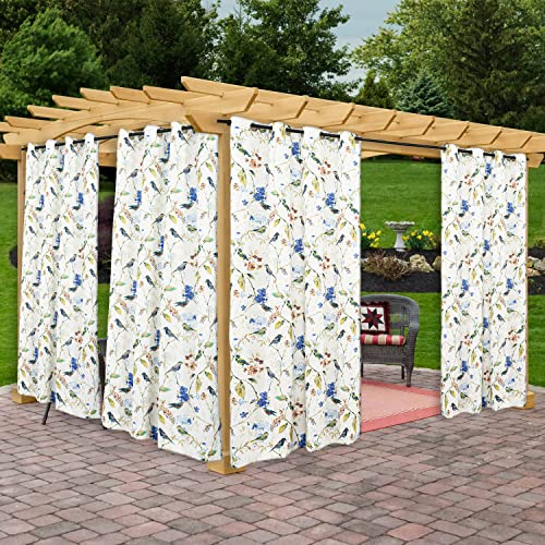 Vogol Outdoor Curtains For Patio, Privacy Outside Solid Treatments For Pergola, Birds Pattern Light Filtering Grommet Drapes 84 Inch Long, 1 Panel #TOP1