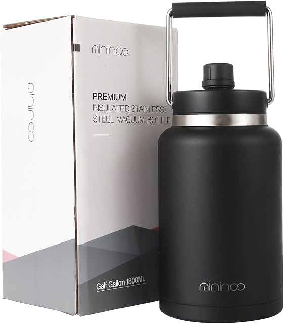 mininoo 63oz/ 1.8L Large Double Vacuum Insulated Gym Water Bottle, 304 Stainless Steel Thermos BPA-Free Keep for Hot 12H & Cold 12H Drinks, Sweat Proof, Great for Travel, Hiking & Camping, Black