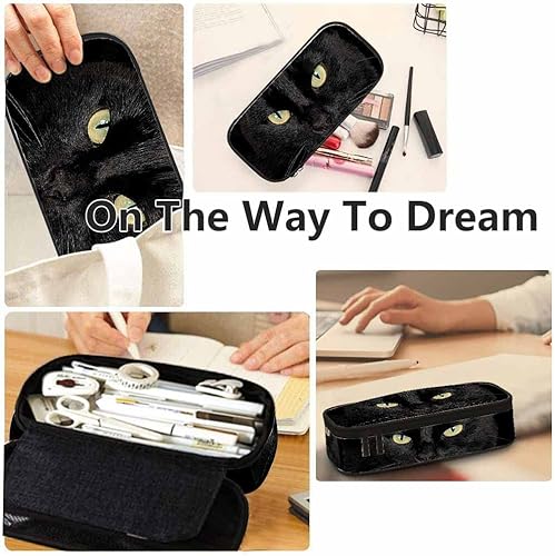 Miniatura 5 de Estuche de lápices de gato negro Cara de gato Ojos hermosos Bolsa de lápices de gran capacidad Bolsa de maquillaje para oficina universitaria Negro