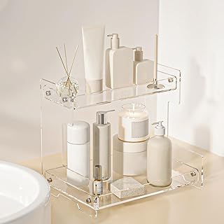 Bathroom Counter Organizer Countertop 2 Tier Storage Acrylic Corner Make...