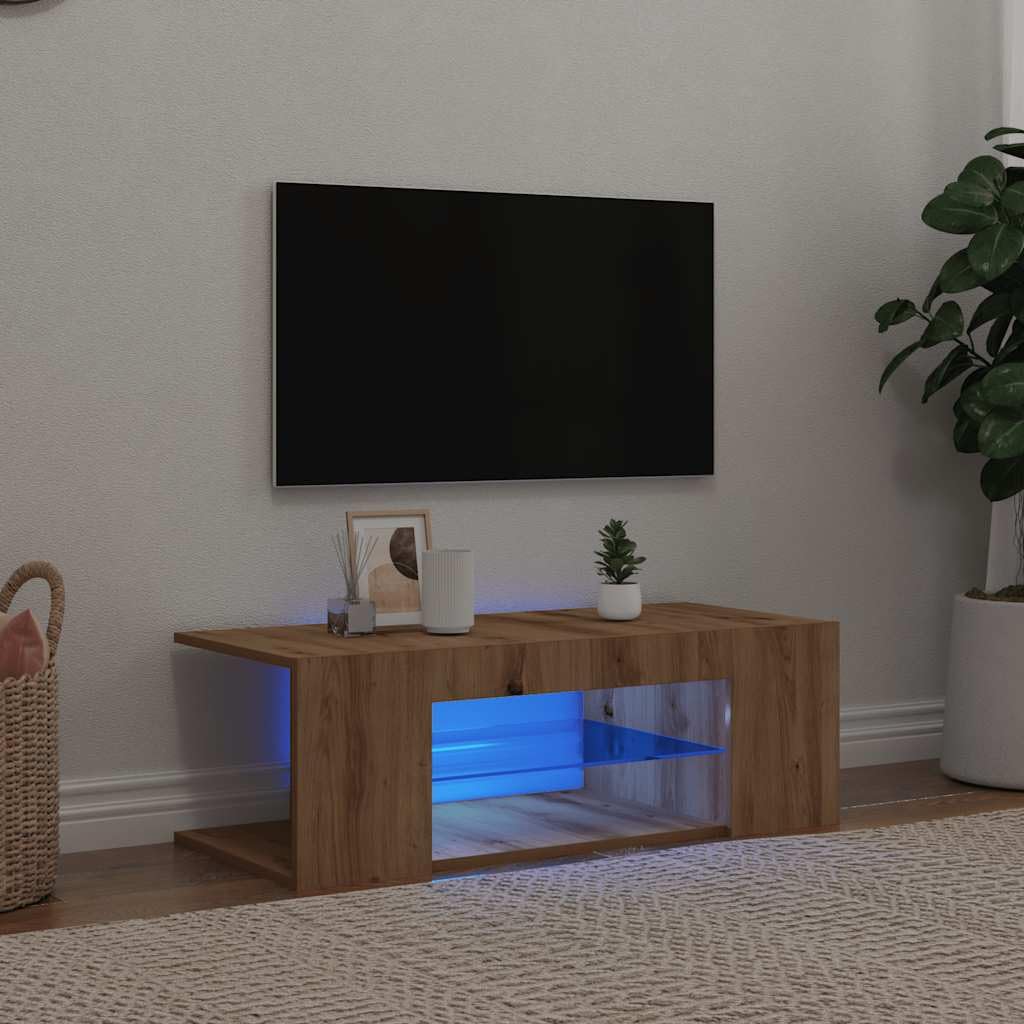 Meuble TV d'extérieur étanche LED Chêne artisanal pour salon de jardin