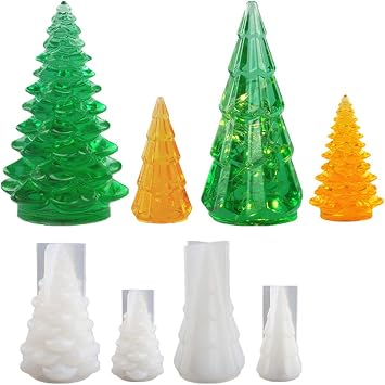 3D Christmas Tree Silicone Candle Soap Epoxy Resin Wax Mold | 4PCS Christmas Silicone Molds for Candles,Multi Colored Fairy Night Lights LED Vase Base Light Christmas Tree DIY Mold