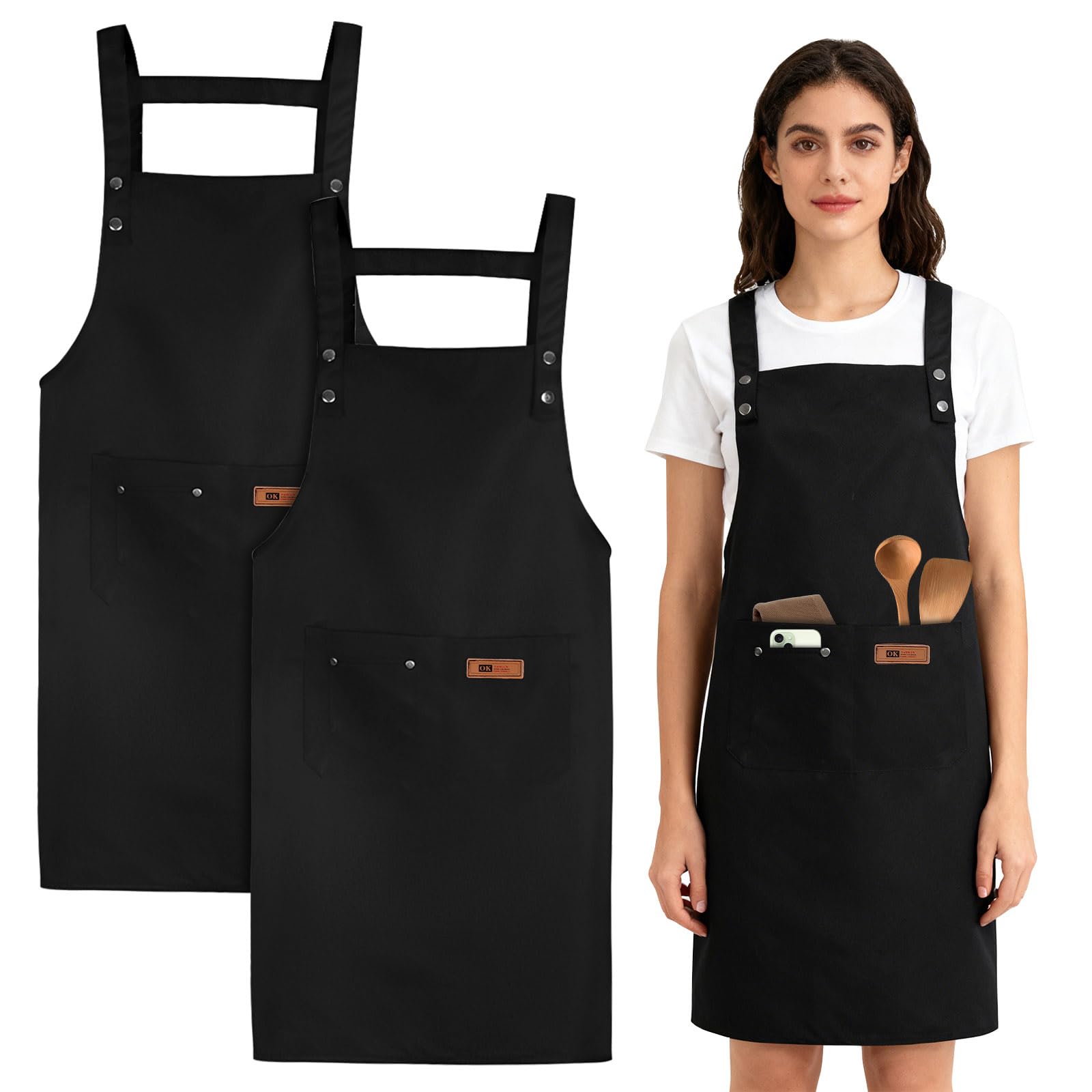WENLISELL 2 Pack Black Apron with Pocket, Hairdressing Apron with Adjustable Shoulder Straps, Unisex Salon Apron for Home Kitchen Salon Use