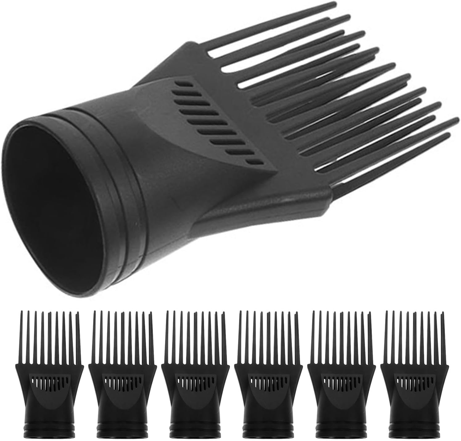 7pcs Blow Dryer Attachment Nozzle Comb Set, Plastic Hair Dryer Nozzles with High Temperature Resistance and Heat Damage Prevention, Universal Diffuser Attachment for Home Use