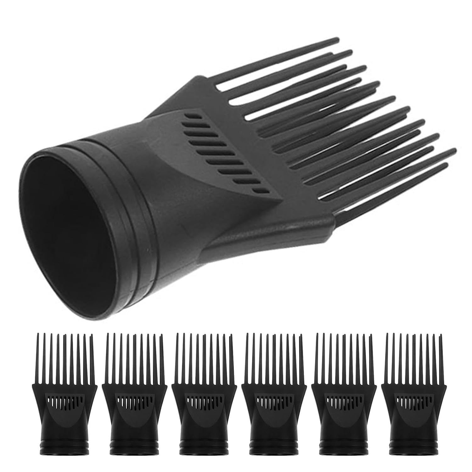 7pcs Hair Dryer Comb Attachment Set Universal Blow Dryer Nozzle Replacements High Temperature Resistant Plastic Styling Tools Kit for Home Use and Hairdressing