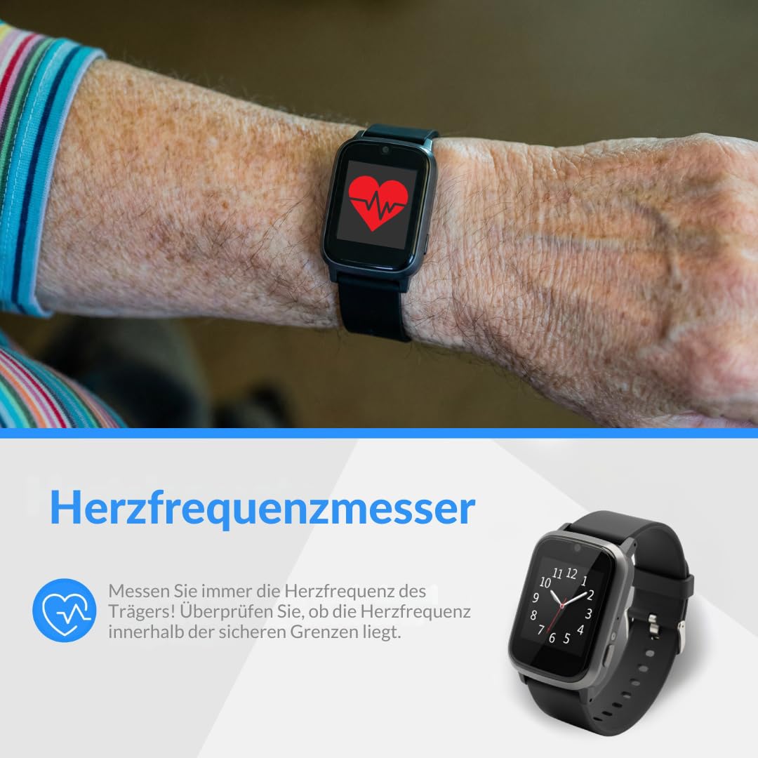 KUUS. S5 Notruf Uhr mit Sturzerkennung - Notrufknopf für Senioren - GPS Tracker Senioren mit Ortung. Senioren Smartwatch mit SIM Karte ohne Handy - Demenz Uhr Hilfsmittel Notfallarmband Erwachsene