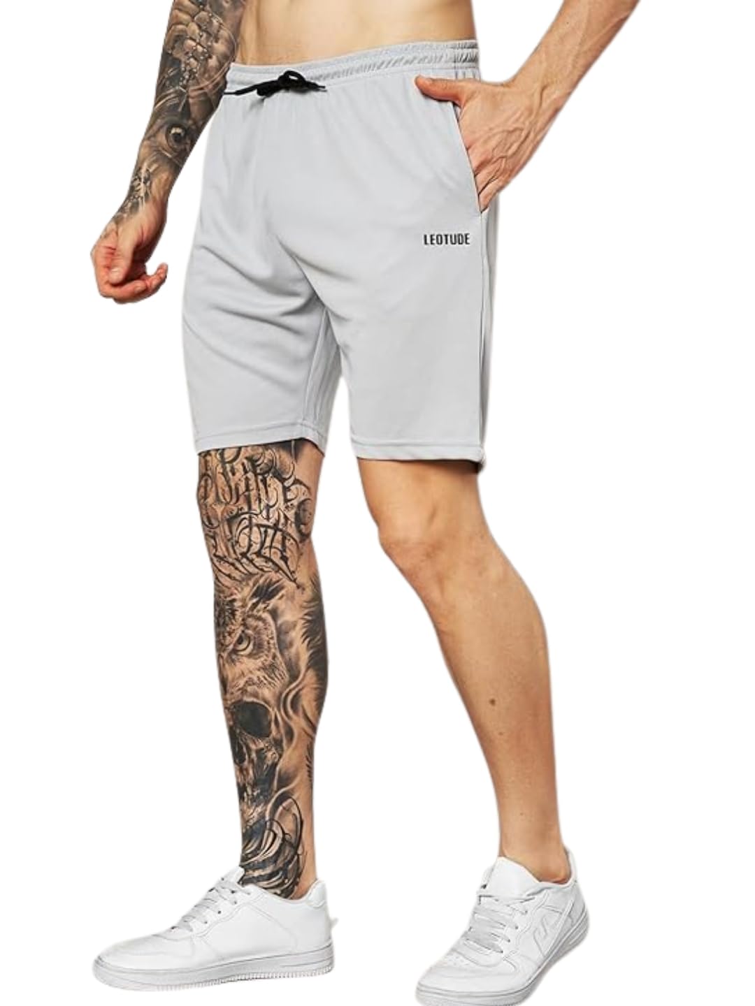 LEOTUDE Polysterblend Stylish & Breathable Athletic Move Freely Gym & Workout Sports Shorts for Men (Black)-image-16