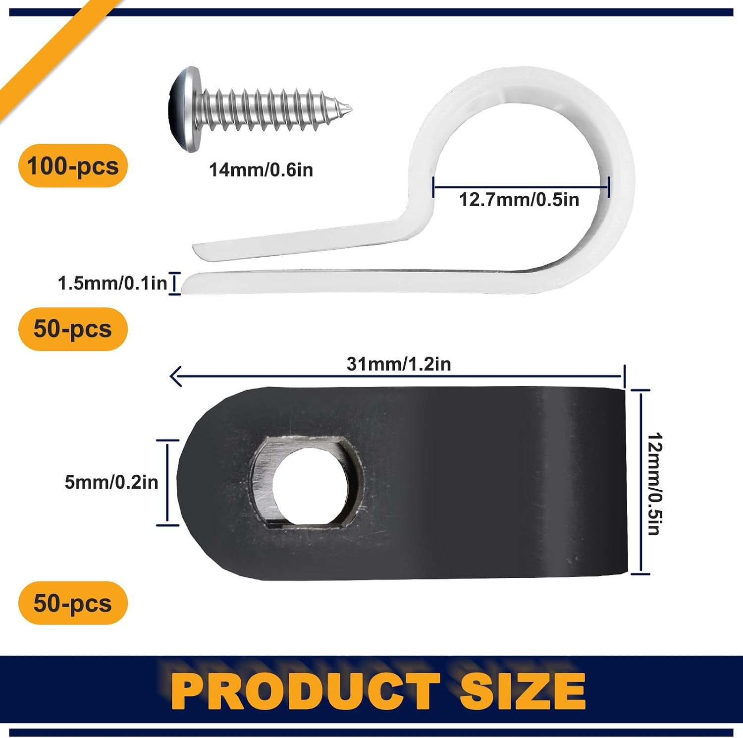 100 Pack 1/2 Inch Rope Light Clips with Screw, P-Style Mounting Outdoor Cable Clips, Nylon Electrical Wire Clamp Fasteners for Cord Organizer Management (100Pcs) image 2