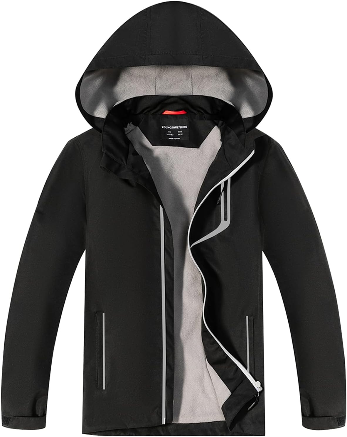 Boys Girls Waterproof Jackets Kids Lightweight Fleece Lined Raincoat with Detachable Hood