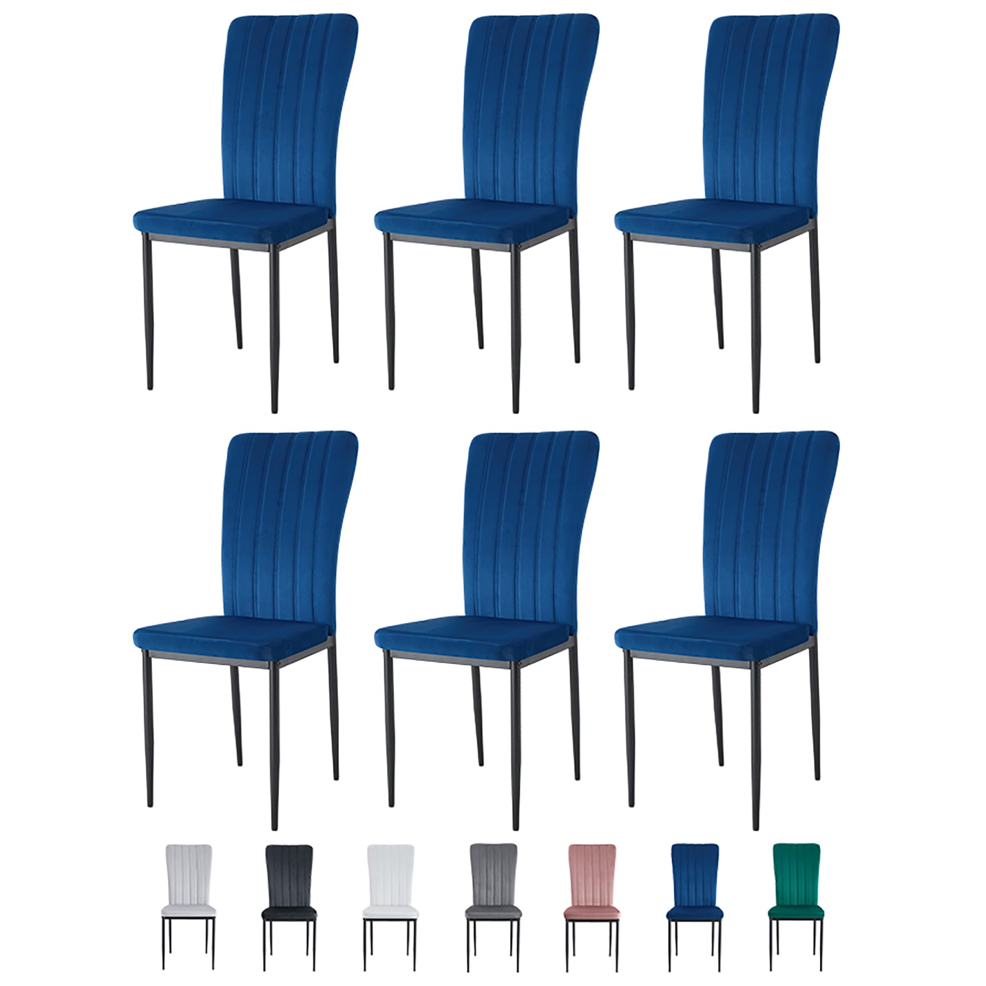 mcc direct Set of 6 Dining Chairs, Velvet High Back Kitchen Chairs with Upholstered Soft Seat and Metal Legs for Home, Office, Dining and Reception - Elle (Light Blue)