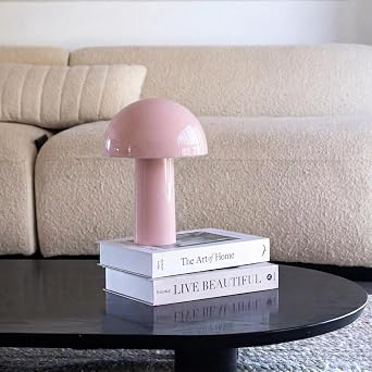 Brightech Celia Table Lamp 10 Touch-Controlled Mushroom Accent Lamp, Cordless & Dimmable LED, Portable & Rechargeable Bedside Night Light, Sustainable Recycled Modern Patio Lamp, Home Decor Pink